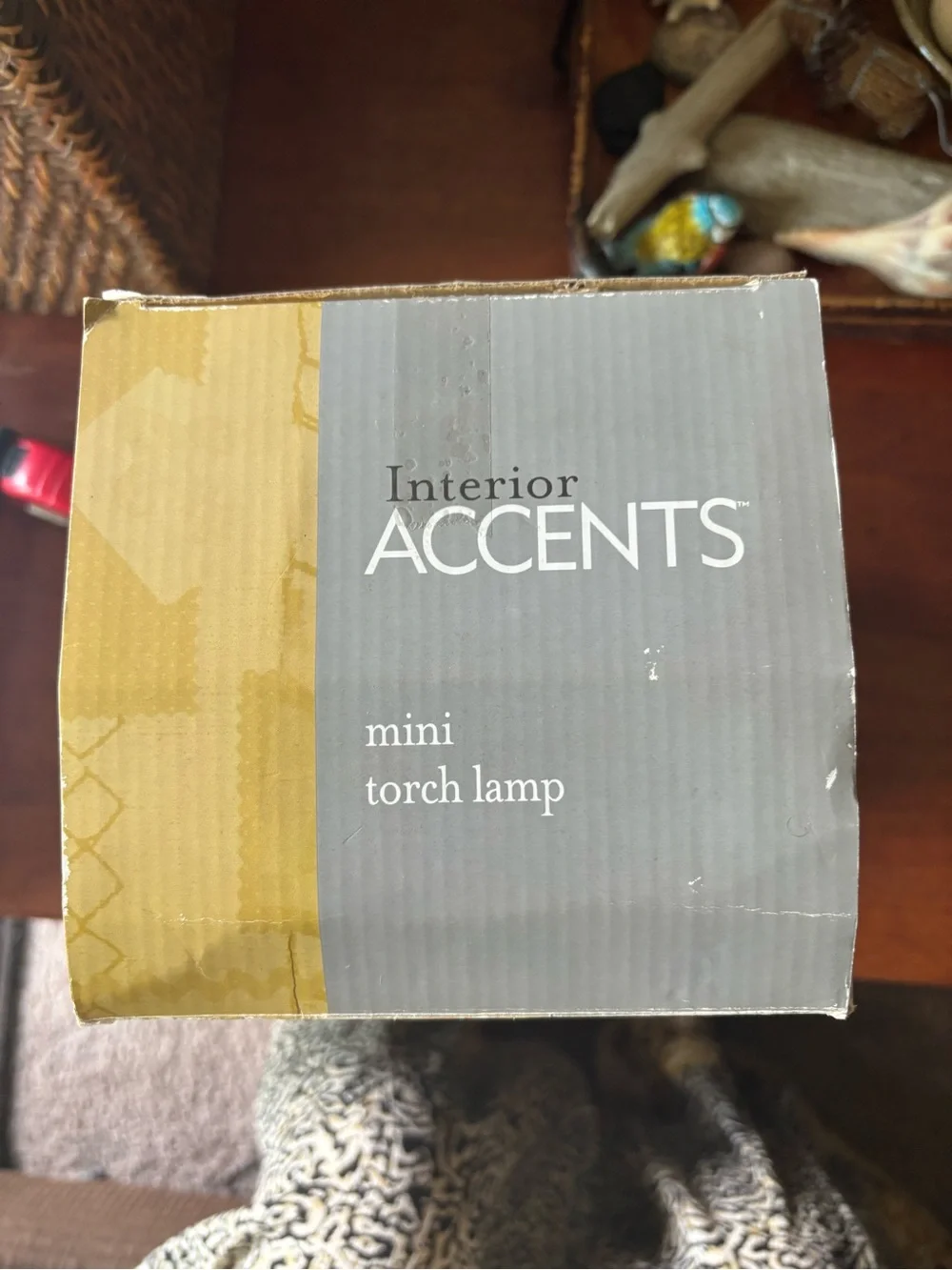 Interior Accents mini torch lamp w distinctive beaded fabric shade & resin base